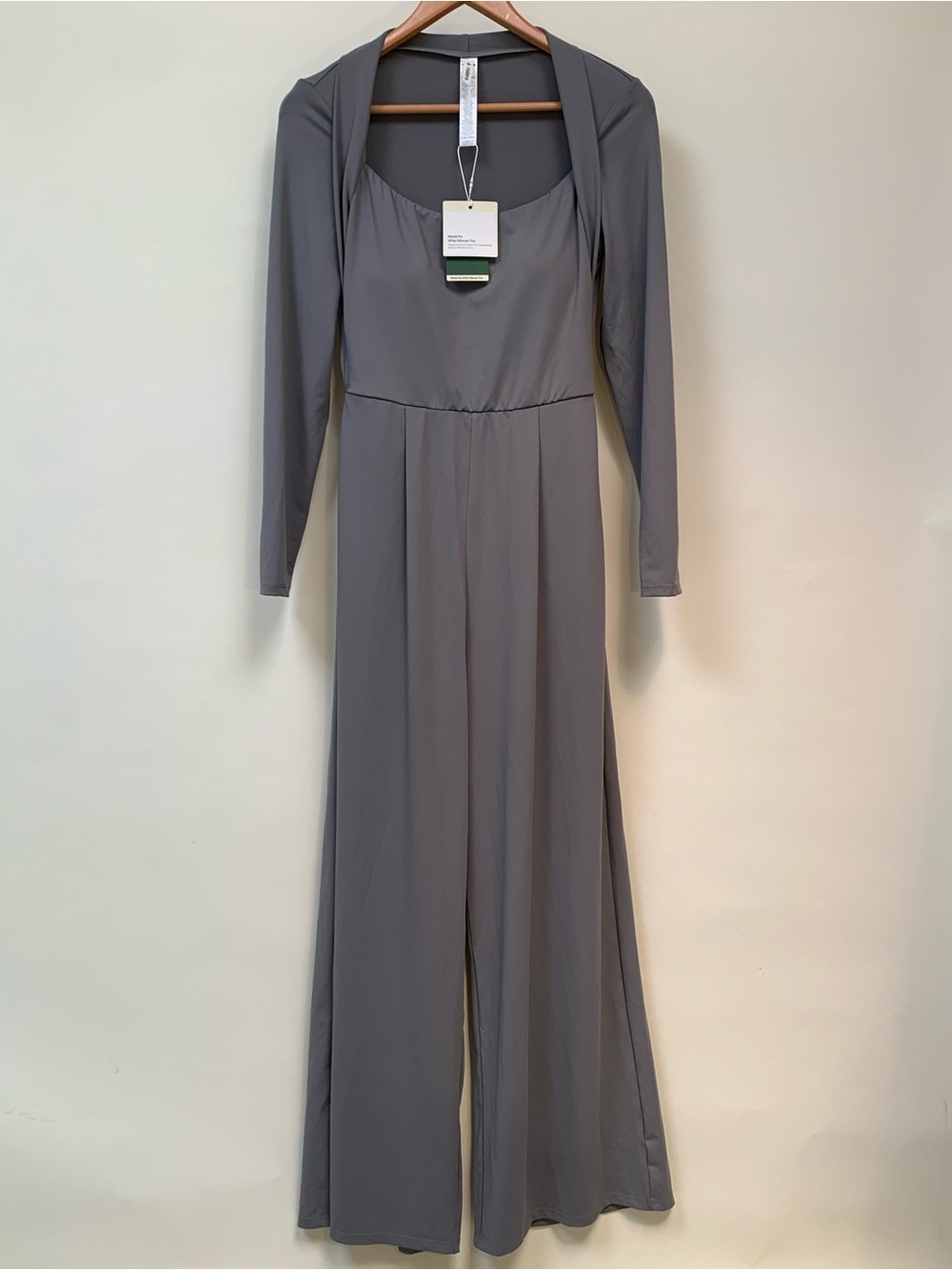 HALARA Gray Long Sleeve Wide Leg Side Pocket Easy Peezy Jumpsuit Sz M Wedding